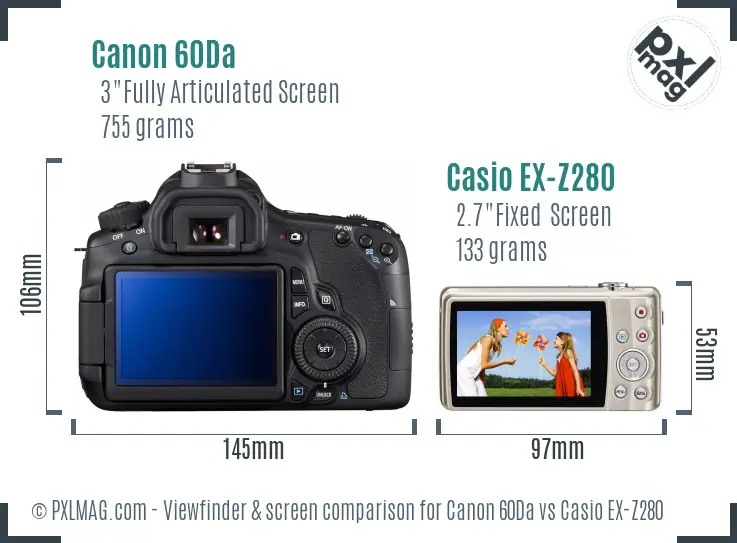 Canon 60Da vs Casio EX-Z280 Screen and Viewfinder comparison Canon 60Da vs Casio EX-Z280 Screen and Viewfinder comparison