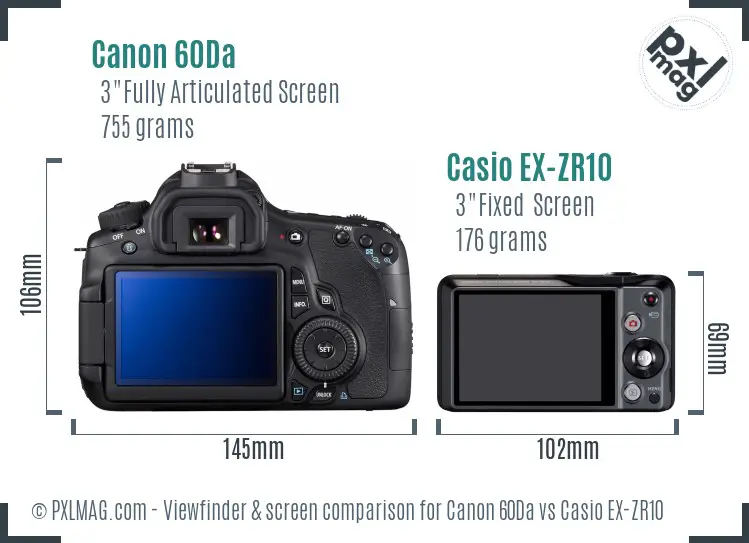 Canon 60Da vs Casio EX-ZR10 Screen and Viewfinder comparison