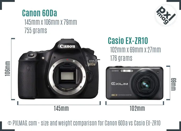 Canon 60Da vs Casio EX-ZR10 size comparison
