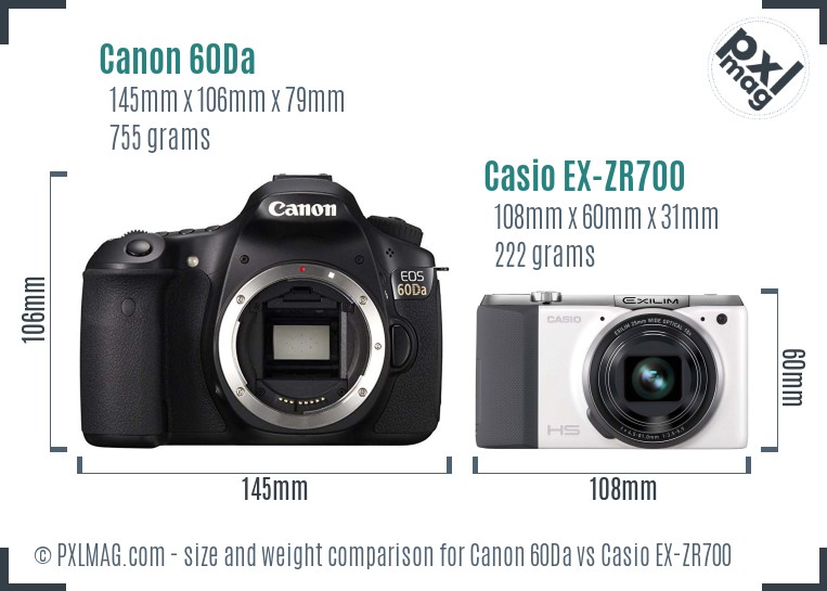 Canon 60Da vs Casio EX-ZR700 size comparison