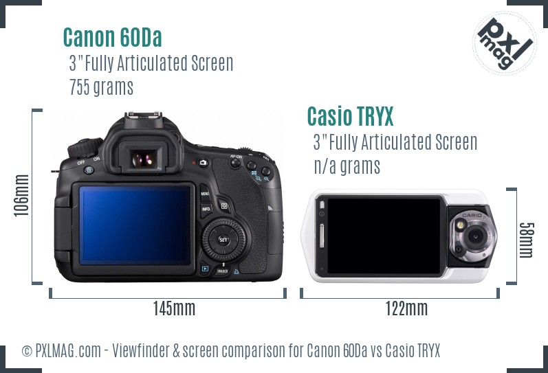 Canon 60Da vs Casio TRYX Screen and Viewfinder comparison