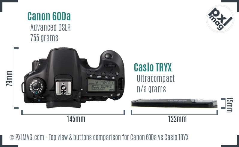 Canon 60Da vs Casio TRYX top view buttons comparison