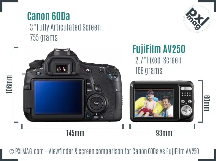 Canon 60Da vs FujiFilm AV250 Screen and Viewfinder comparison