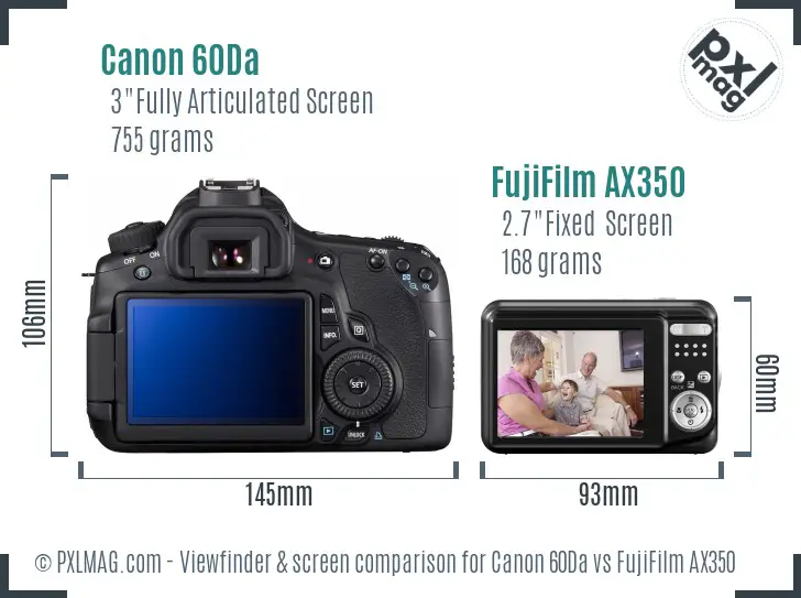 Canon 60Da vs FujiFilm AX350 Screen and Viewfinder comparison