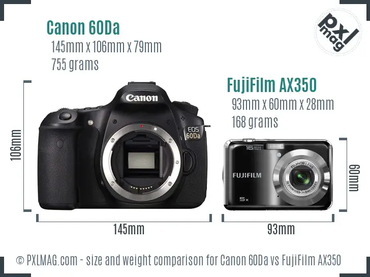 Canon 60Da vs FujiFilm AX350 size comparison
