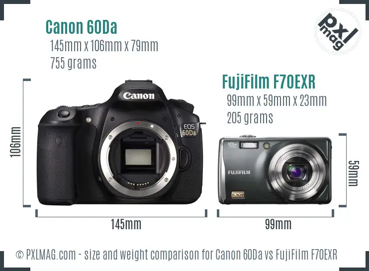 Canon 60Da vs FujiFilm F70EXR size comparison Canon 60Da vs FujiFilm F70EXR size comparison