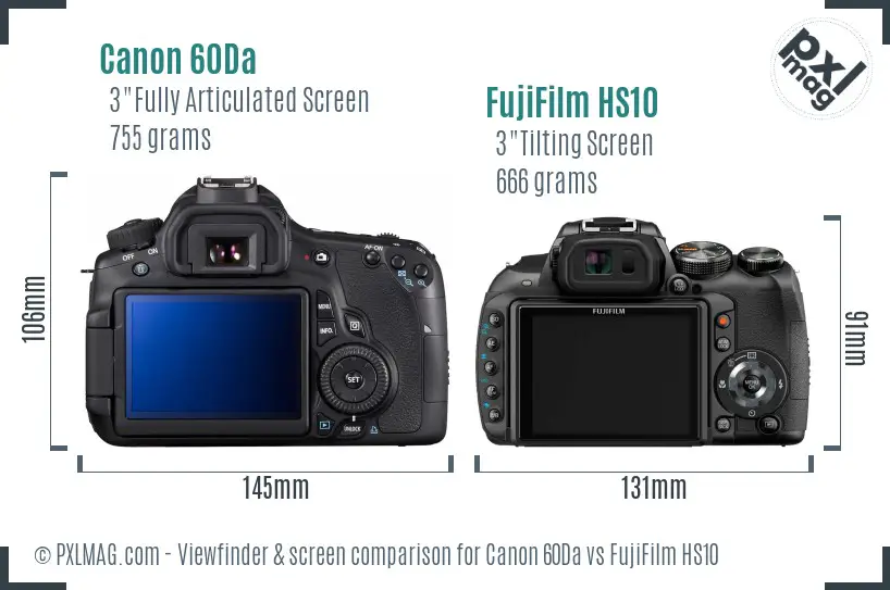 Canon 60Da vs FujiFilm HS10 Screen and Viewfinder comparison