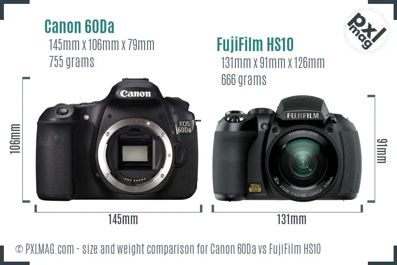 Canon 60Da vs FujiFilm HS10 size comparison