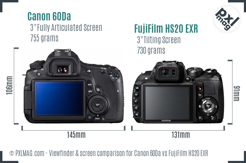 Canon 60Da vs FujiFilm HS20 EXR Screen and Viewfinder comparison