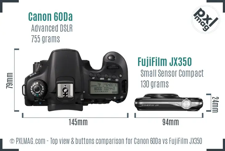 Canon 60Da vs FujiFilm JX350 top view buttons comparison Canon 60Da vs FujiFilm JX350 top view buttons comparison