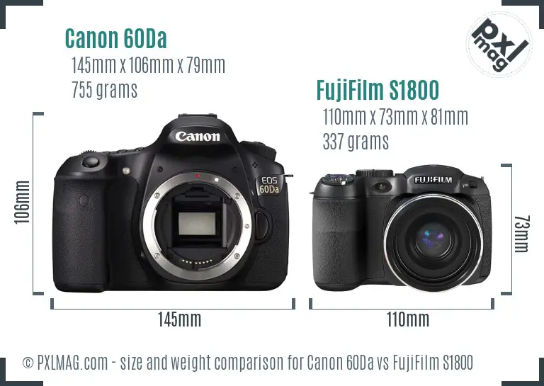Canon 60Da vs FujiFilm S1800 size comparison Canon 60Da vs FujiFilm S1800 size comparison