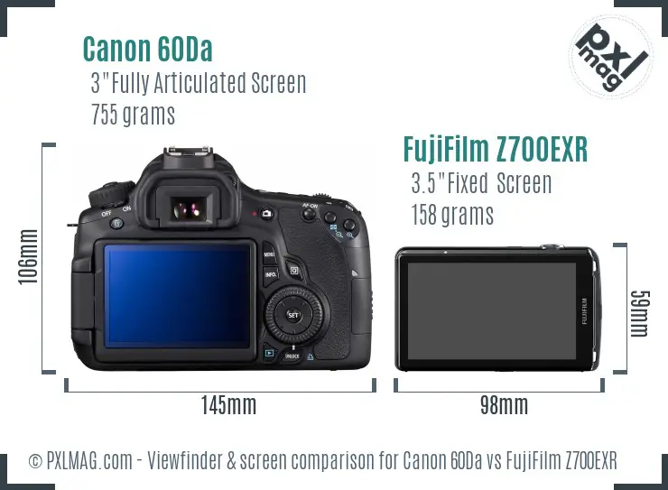 Canon 60Da vs FujiFilm Z700EXR Screen and Viewfinder comparison