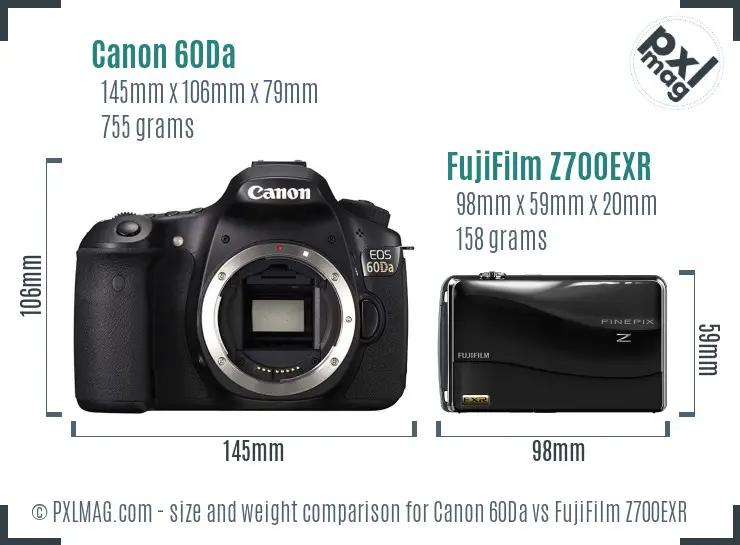 Canon 60Da vs FujiFilm Z700EXR size comparison