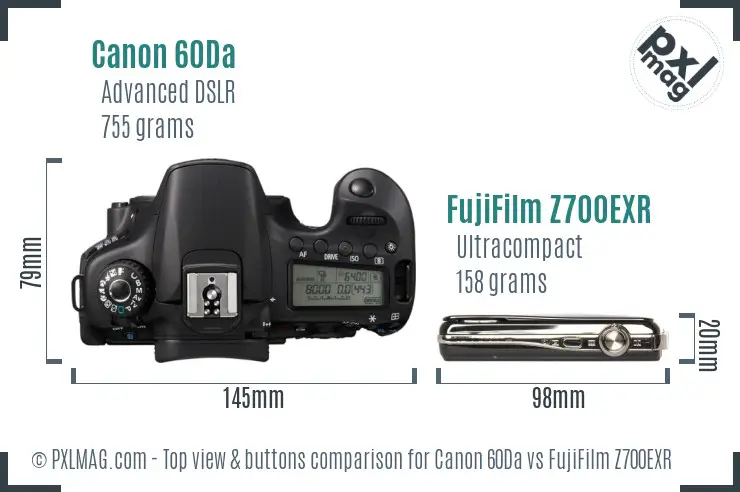 Canon 60Da vs FujiFilm Z700EXR top view buttons comparison
