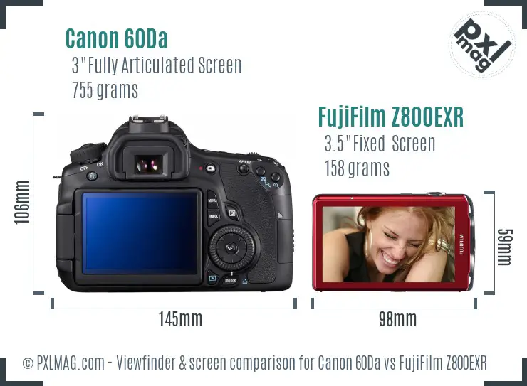 Canon 60Da vs FujiFilm Z800EXR Screen and Viewfinder comparison