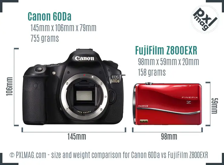 Canon 60Da vs FujiFilm Z800EXR size comparison