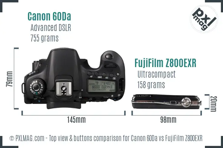 Canon 60Da vs FujiFilm Z800EXR top view buttons comparison