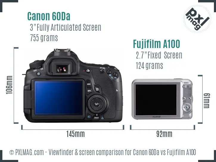 Canon 60Da vs Fujifilm A100 Screen and Viewfinder comparison