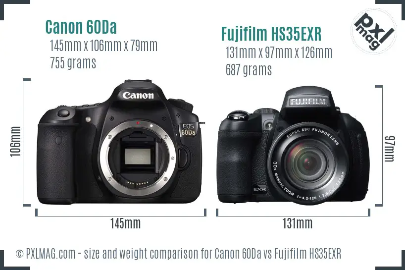 Canon 60Da vs Fujifilm HS35EXR size comparison