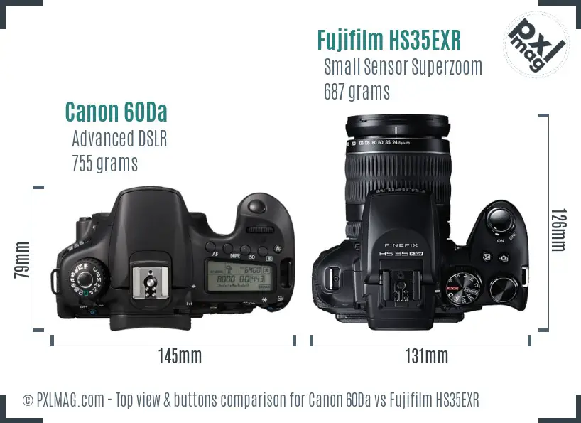 Canon 60Da vs Fujifilm HS35EXR top view buttons comparison
