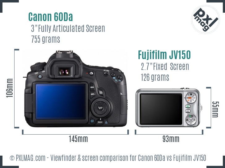 Canon 60Da vs Fujifilm JV150 Screen and Viewfinder comparison