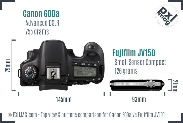 Canon 60Da vs Fujifilm JV150 top view buttons comparison