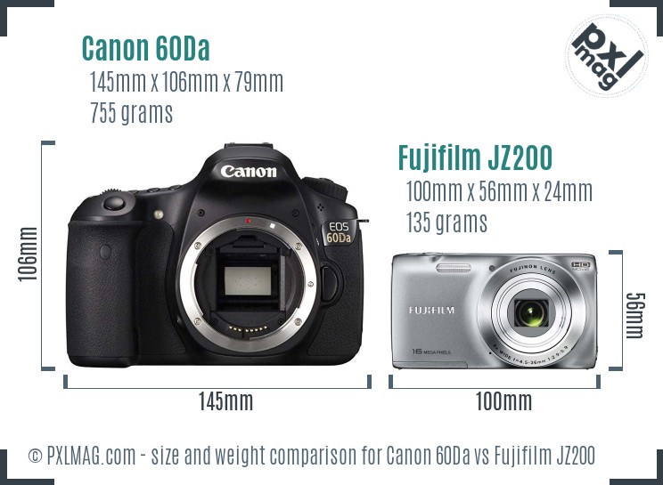 Canon 60Da vs Fujifilm JZ200 size comparison