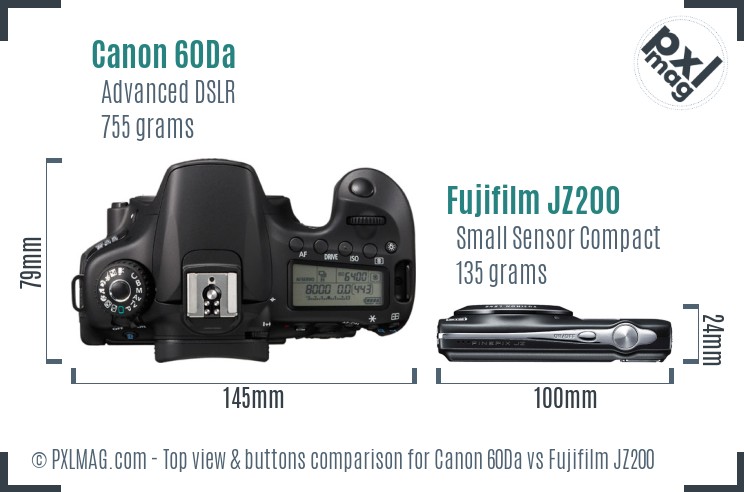 Canon 60Da vs Fujifilm JZ200 top view buttons comparison