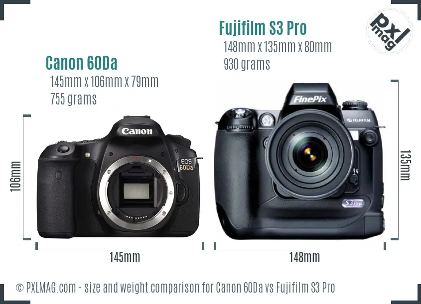 Canon 60Da vs Fujifilm S3 Pro size comparison