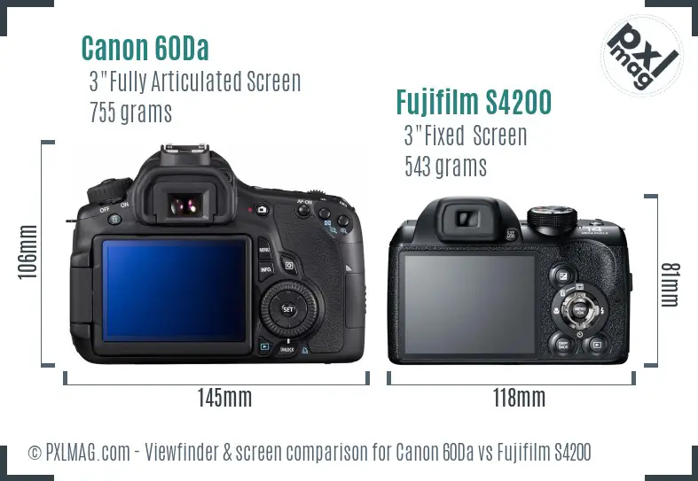 Canon 60Da vs Fujifilm S4200 Screen and Viewfinder comparison Canon 60Da vs Fujifilm S4200 Screen and Viewfinder comparison