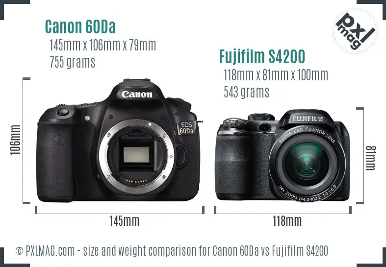Canon 60Da vs Fujifilm S4200 size comparison Canon 60Da vs Fujifilm S4200 size comparison