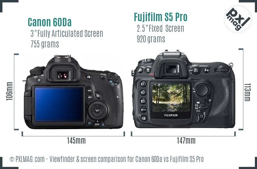 Canon 60Da vs Fujifilm S5 Pro Screen and Viewfinder comparison