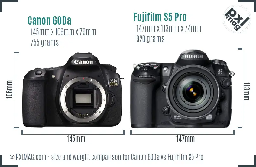 Canon 60Da vs Fujifilm S5 Pro size comparison