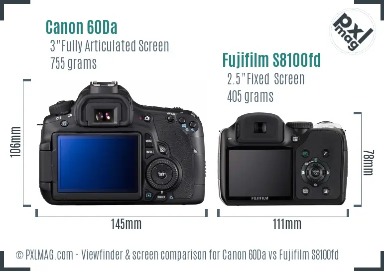 Canon 60Da vs Fujifilm S8100fd Screen and Viewfinder comparison Canon 60Da vs Fujifilm S8100fd Screen and Viewfinder comparison