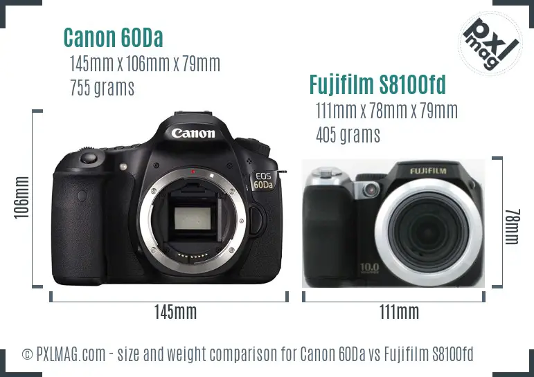 Canon 60Da vs Fujifilm S8100fd size comparison Canon 60Da vs Fujifilm S8100fd size comparison