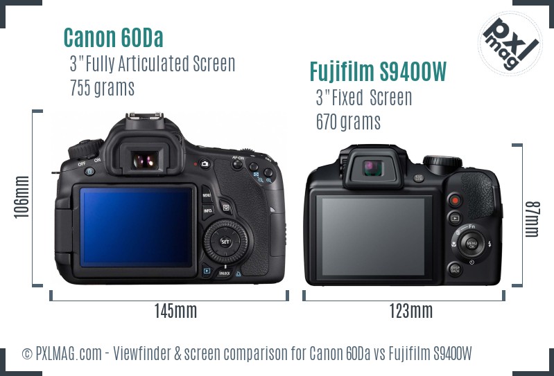 Canon 60Da vs Fujifilm S9400W Screen and Viewfinder comparison