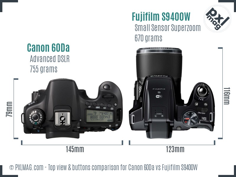 Canon 60Da vs Fujifilm S9400W top view buttons comparison