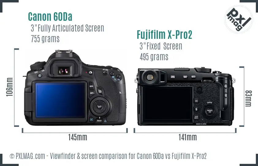 Canon 60Da vs Fujifilm X-Pro2 Screen and Viewfinder comparison