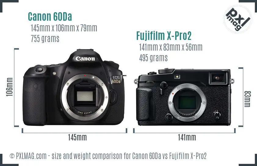 Canon 60Da vs Fujifilm X-Pro2 size comparison