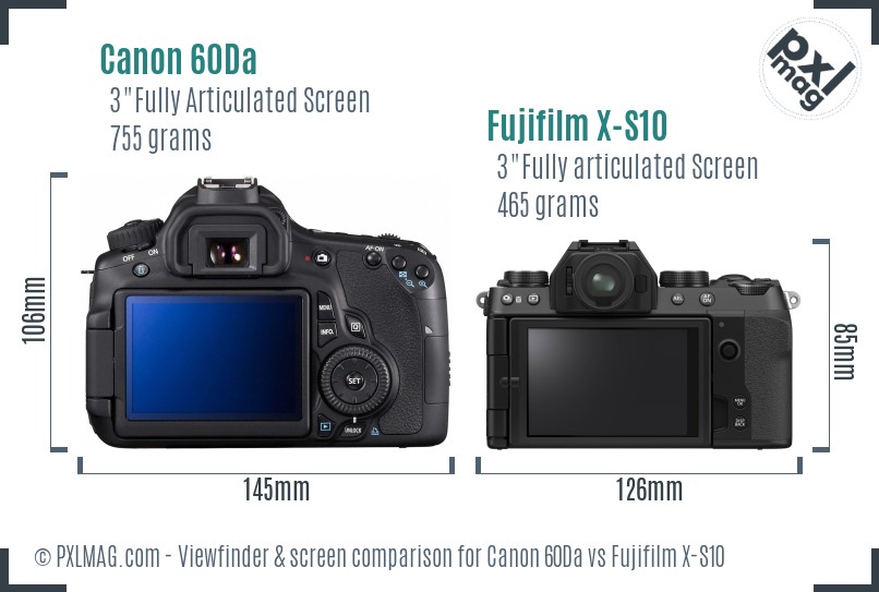 Canon 60Da vs Fujifilm X-S10 Screen and Viewfinder comparison