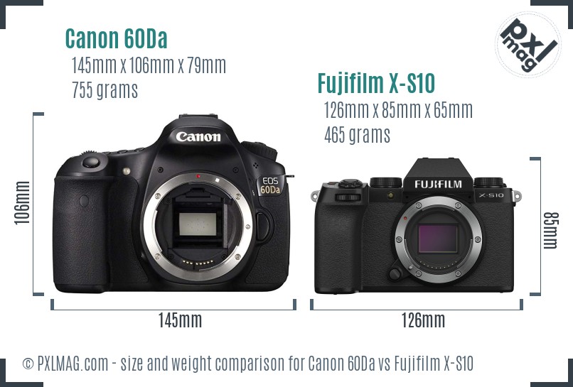 Canon 60Da vs Fujifilm X-S10 size comparison