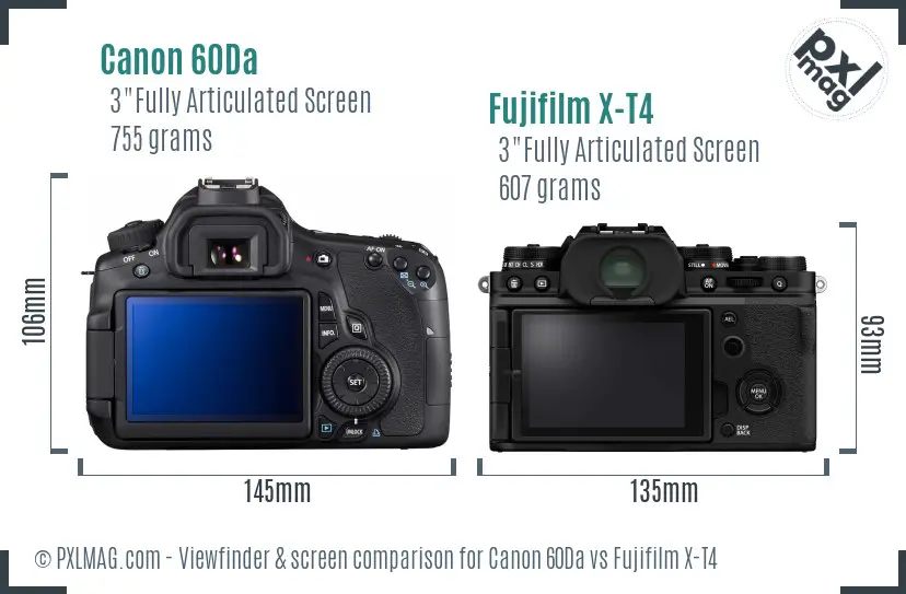 Canon 60Da vs Fujifilm X-T4 Screen and Viewfinder comparison
