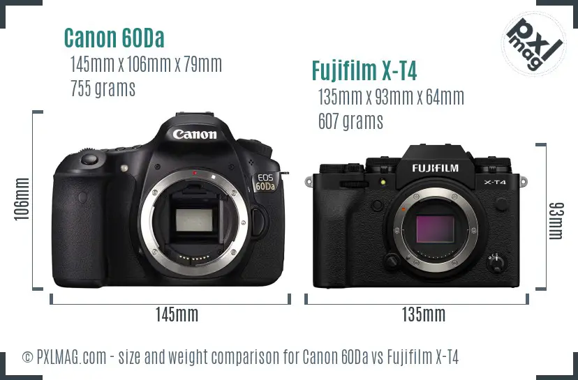 Canon 60Da vs Fujifilm X-T4 size comparison