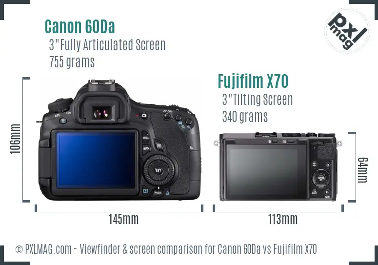 Canon 60Da vs Fujifilm X70 Screen and Viewfinder comparison
