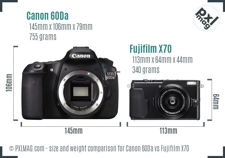 Canon 60Da vs Fujifilm X70 size comparison