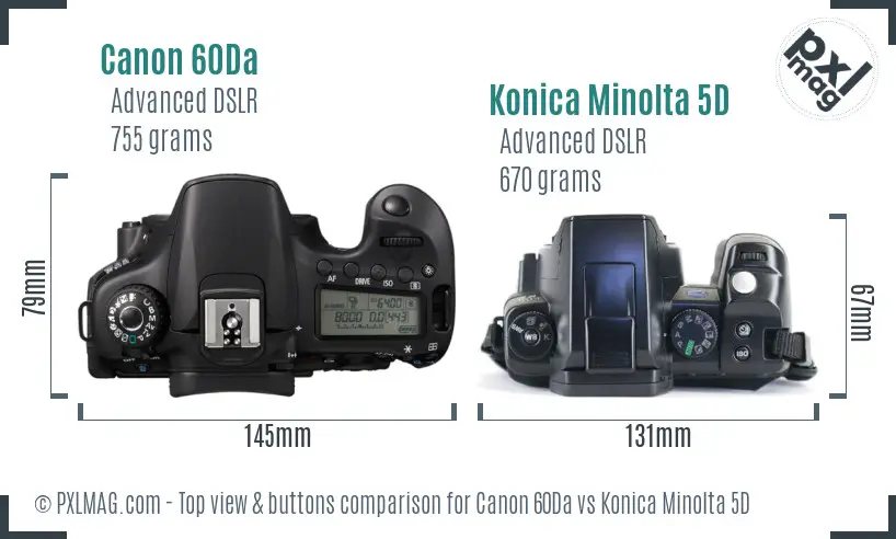 Canon 60Da vs Konica Minolta 5D top view buttons comparison