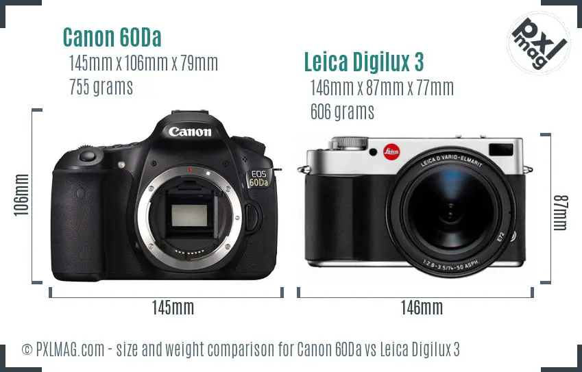 Canon 60Da vs Leica Digilux 3 size comparison