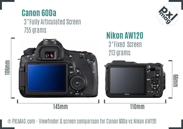 Canon 60Da vs Nikon AW120 Screen and Viewfinder comparison