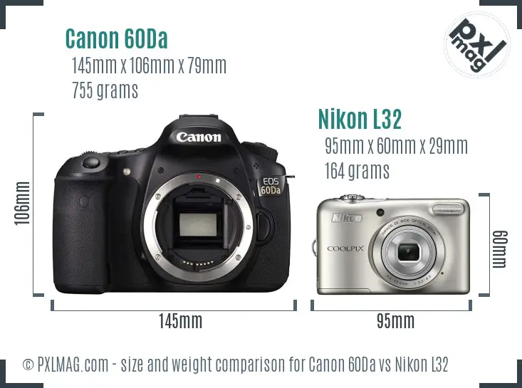 Canon 60Da vs Nikon L32 size comparison
