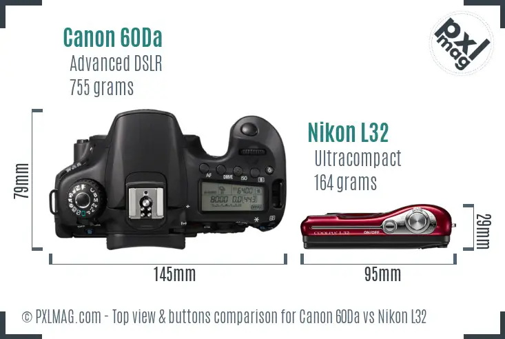 Canon 60Da vs Nikon L32 top view buttons comparison